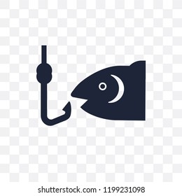 Fish and hook transparent icon. Fish and hook symbol design from Summer collection. Simple element vector illustration on transparent background.