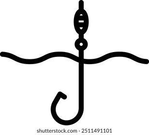 Fish hook vector icon, black and white, bait, fishing