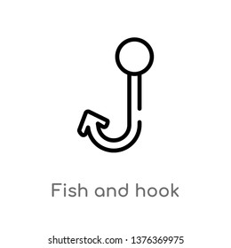 fish and hook vector line icon. Simple element illustration. fish and hook outline icon from summer concept. Can be used for web and mobile