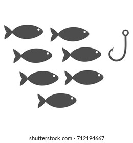 Fish Hook vector pictogram. Style is flat graphic grey symbol.