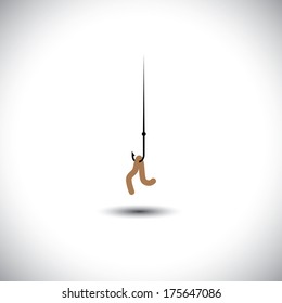 fish hook with worm as bait - vector concept of attraction. This graphic icon also represents strategies like luring people with offers & discounts, retaining talent with salary bait, etc