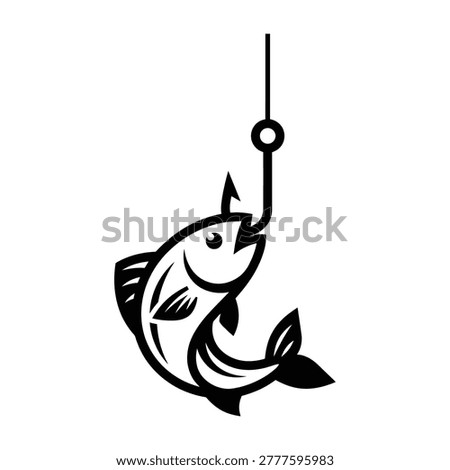 Fish hooked on a fishing hook with line art activity freshwater wildlife