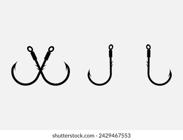 Fish hooks icon set. Two crossed fishing hook	
