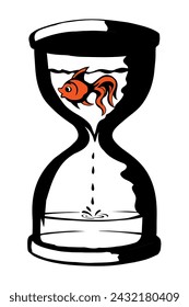 Pescado en el reloj de arena. Dibujo vectorial