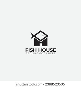 Fish and House logo design icon clean and minimal