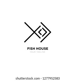 Fish house logo vector illustration