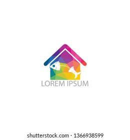 Fish house vector logo design. Fish bones and house icon simple sign.