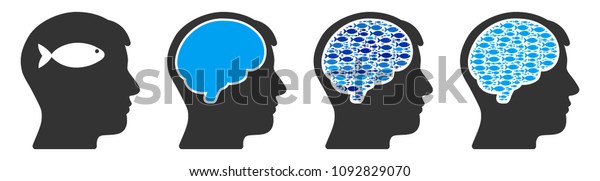 Fish Human Brain Vector Illustration Set 스톡 벡터(로열티 프리) 1092829070 ...