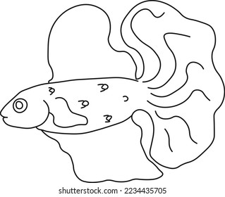 fish icon. aquatic animals with various fins, scales, tail and gills swimming in the water. concept hand drawing