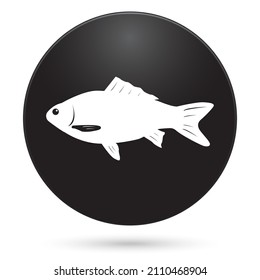 fish icon, black circle button, vector illustration.