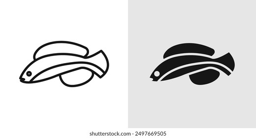 fish icon Black line art vector logo set