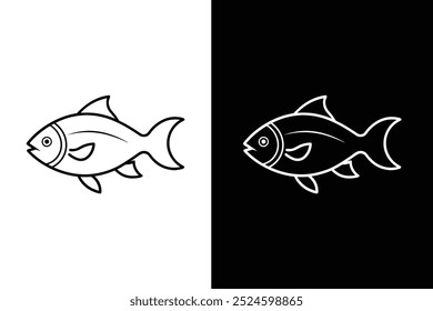 Fish icon black lineout Vector icon isolated on black and white background.