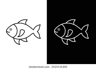 Ícone de peixe lineout preto Ícone de vetor isolado no plano de fundo preto e branco.