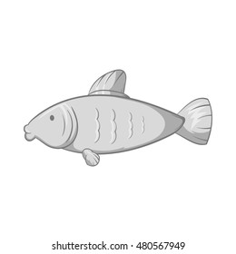 Fish icon in black monochrome style isolated on white background. Seafood symbol vector illustration