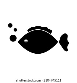 Fish icon. Black silhouette. Bubbles sign. Sea animal. Nature background. Simple art. Vector illustration. Stock image. 