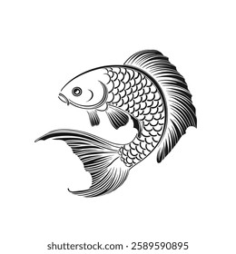 Fish icon black silhouette. Fisheries logo symbol
