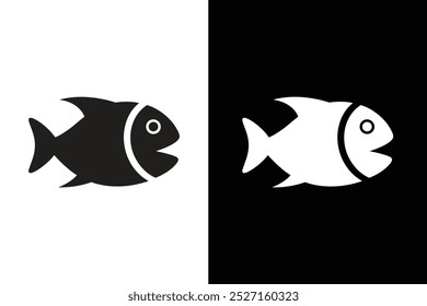 Fish icon black silhouette Vector icon isolated on black and white background.