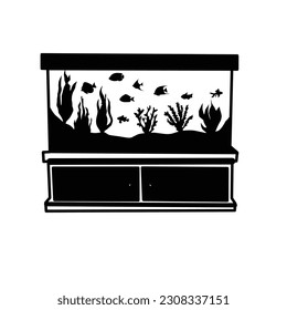 Fischsymbol im schwarz-weißen Aquarium. einzeln auf weißem Hintergrund. Vektorgrafik.
