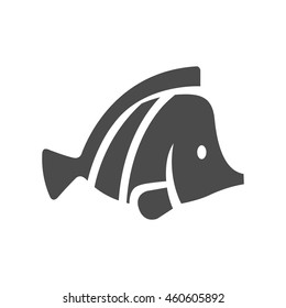 Fish icon in black and white grey single color. Sea creature animal cute pets