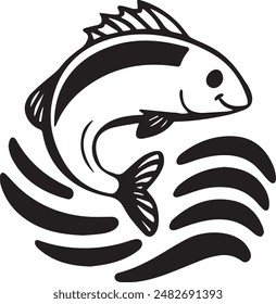 Fish Icon Black and White Vector Graphic