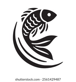 Fish Icon Black and White Vector Graphic
