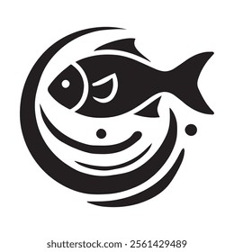 Fish Icon Black and White Vector Graphic
