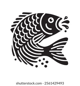 Fish Icon Black and White Vector Graphic
