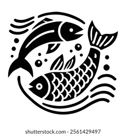 Fish Icon Black and White Vector Graphic
