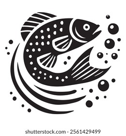 Fish Icon Black and White Vector Graphic
