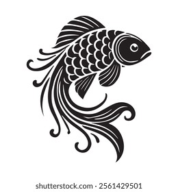 Fish Icon Black and White Vector Graphic
