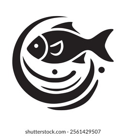 Fish Icon Black and White Vector Graphic
