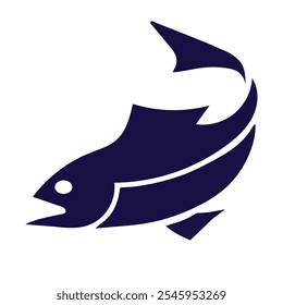 Fish icon blue silhouette. Fisheries logo symbol. Creative vector symbol of fishing club or online shop