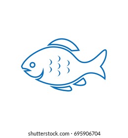 Fish Icon. Blue And White Vector Illustration Symbol