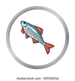 Fish icon in cartoon style isolated on white background. Fishing symbol stock vector illustration.