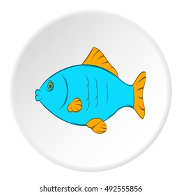 Fish icon in cartoon style on white circle background. Seafood symbol vector illustration