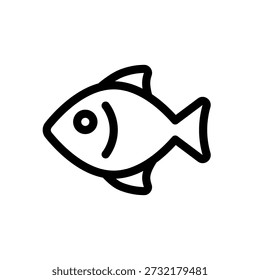Fish icon in clean outline style showing fish symbol. Represents fish ingredients, seafood category, and food type for nutrition labels and menus. Suitable for restaurant menus, dietary information, food packaging, wellness apps, and UI filters. Minimalist black and white vector icon with editable stroke, scalable for UI, web, and print use.