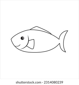 Fish icon in clean outline vector style, depicting a black sea animal illustration perfect for marine-themed designs, logos, infographics, educational materials, or digital and print artwork