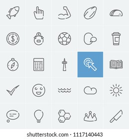 Fish icon with coffee cup, bulb and arm muscle symbols. Set of light, crown, beverage icons and kernel concept. Editable vector elements for logo app UI design.