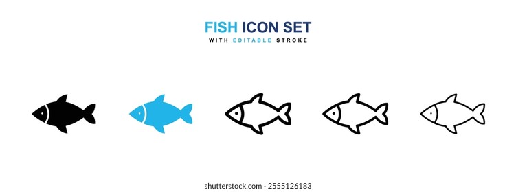 Fish icon collection in black and blue colors