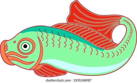 Pescado. Icono. Gráficos vectoriales de color. Al estilo oriental. 