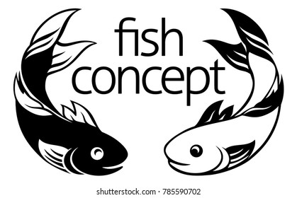 A fish icon concept symbol with two fish possibly koi carp 