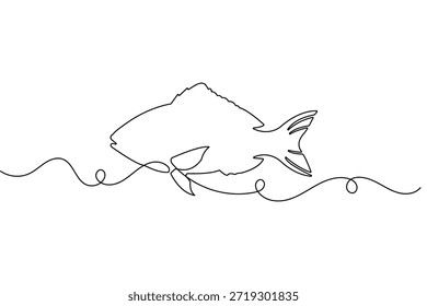 Fisch-Symbol durchgehende einzeilige Zeichnung und minimalistischer Stil einzelne Umrissvektorgrafik