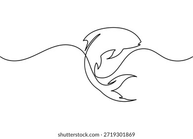 Fish icon continuous one line drawing and minimalist style isolated outline vector illustration