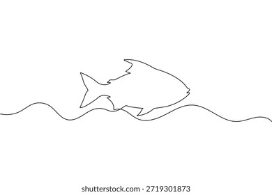 Icono de pescado continuo de una línea de dibujo y estilo minimalista Ilustración vectorial de contorno aislado