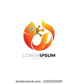 fish icon and crown on it, abstract fish logo template