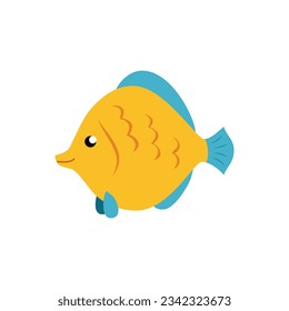 Fish icon. Cute cartoon illustration of a little coral fish isolated on a white background. Vector 10 EPS.