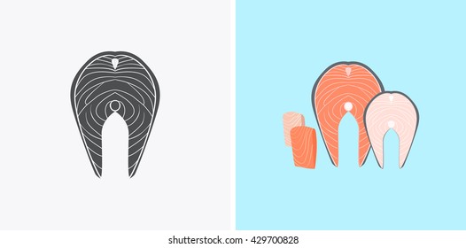 Fish icon design flat isolated. Fish sea animal or food, wildlife aquatic and nature ocean river fish, seafood life swimming with tail and fin, fauna marine style exotic, vector illustration