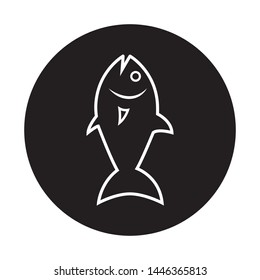 Fish icon design on circle black background. Vector fish icon symbol design. Icon fish simple vector. Vector illustration.