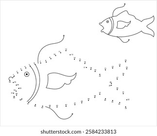 Fish Icon Dot To Dot, Fish Silhouette, Aquatic Craniate Animal Vector Art Illustration