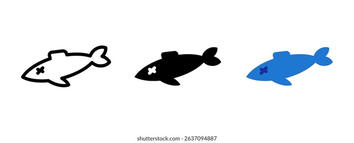 Fish icon. Edible whole fish with simple outline vector illustration. Common seafood product used in various cuisines. Symbol of fresh protein-rich food and marine catch.